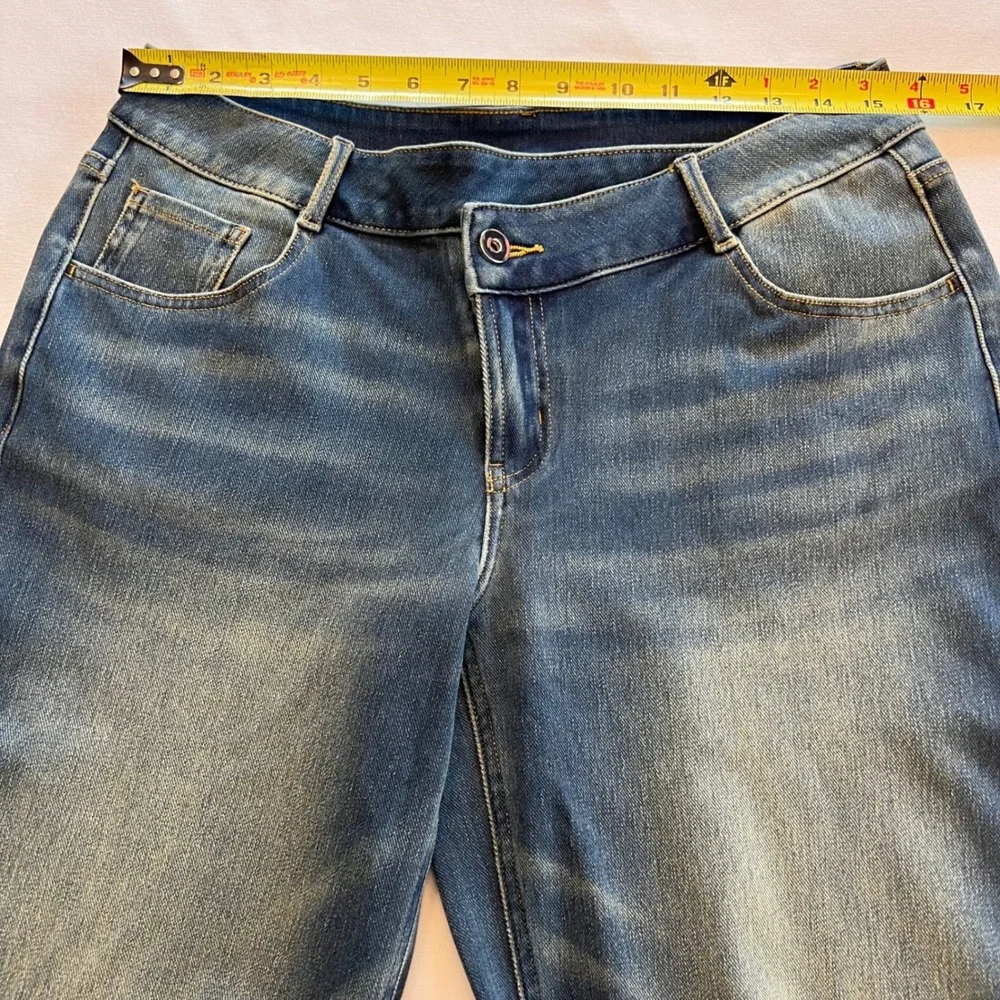 Halara Flex Denim Blue Wide Leg Stretch Asymmetrical Waist Jeans NWT Size MP - Picture 7 of 9